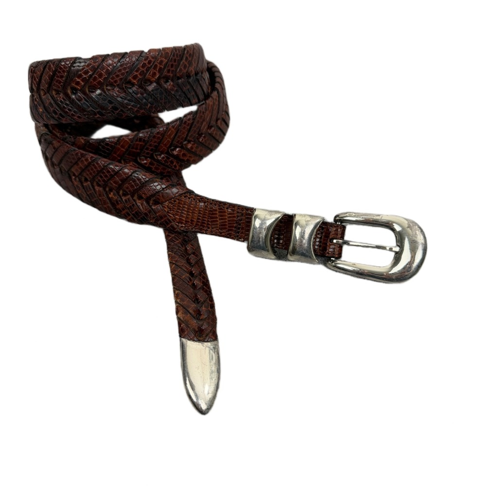 Mezlan Woven Leather Belt Mens Brown Dress Classic Silver Buckle 46.25" *